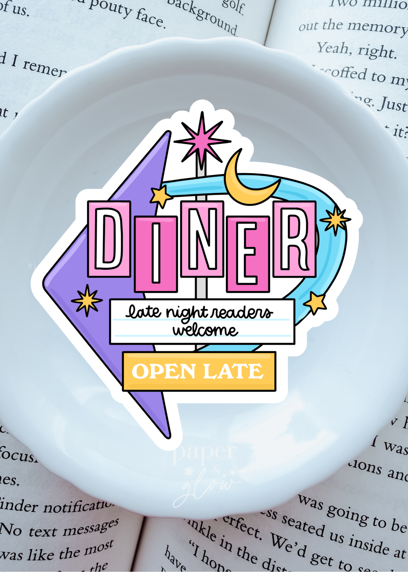 Diner: Late Night Reader Vinyl Sticker | Paper and Glow