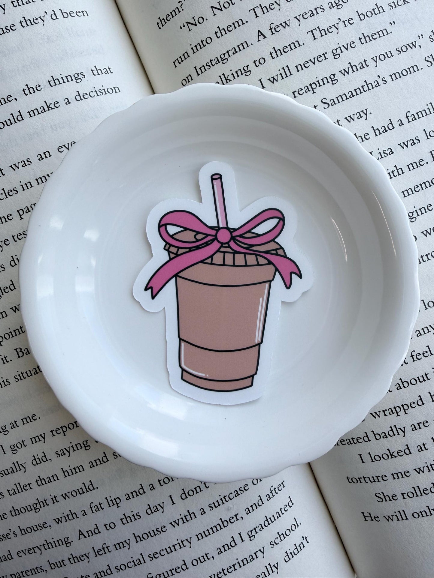 Coffee w/Pink Bow Vinyl Sticker | Paper & Glow
