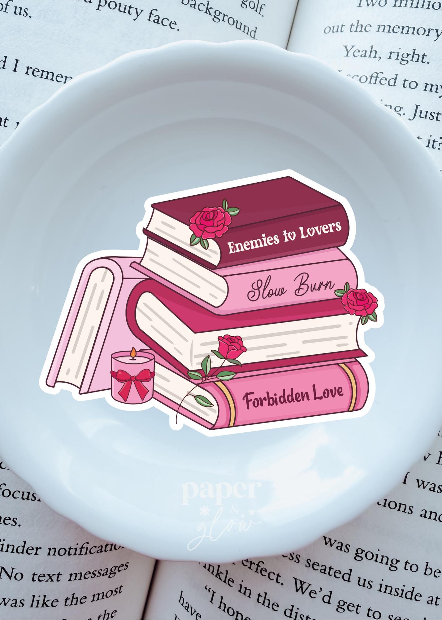 Romance Book Stack Vinyl Sticker | Paper & Glow