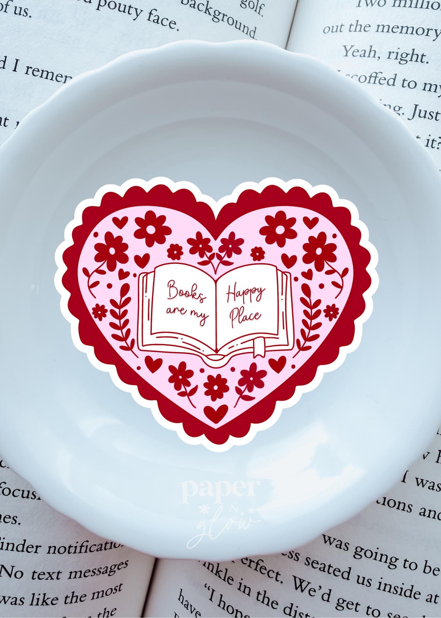 Books are my Happy Place Hearts Vinyl Sticker | Paper and Glow
