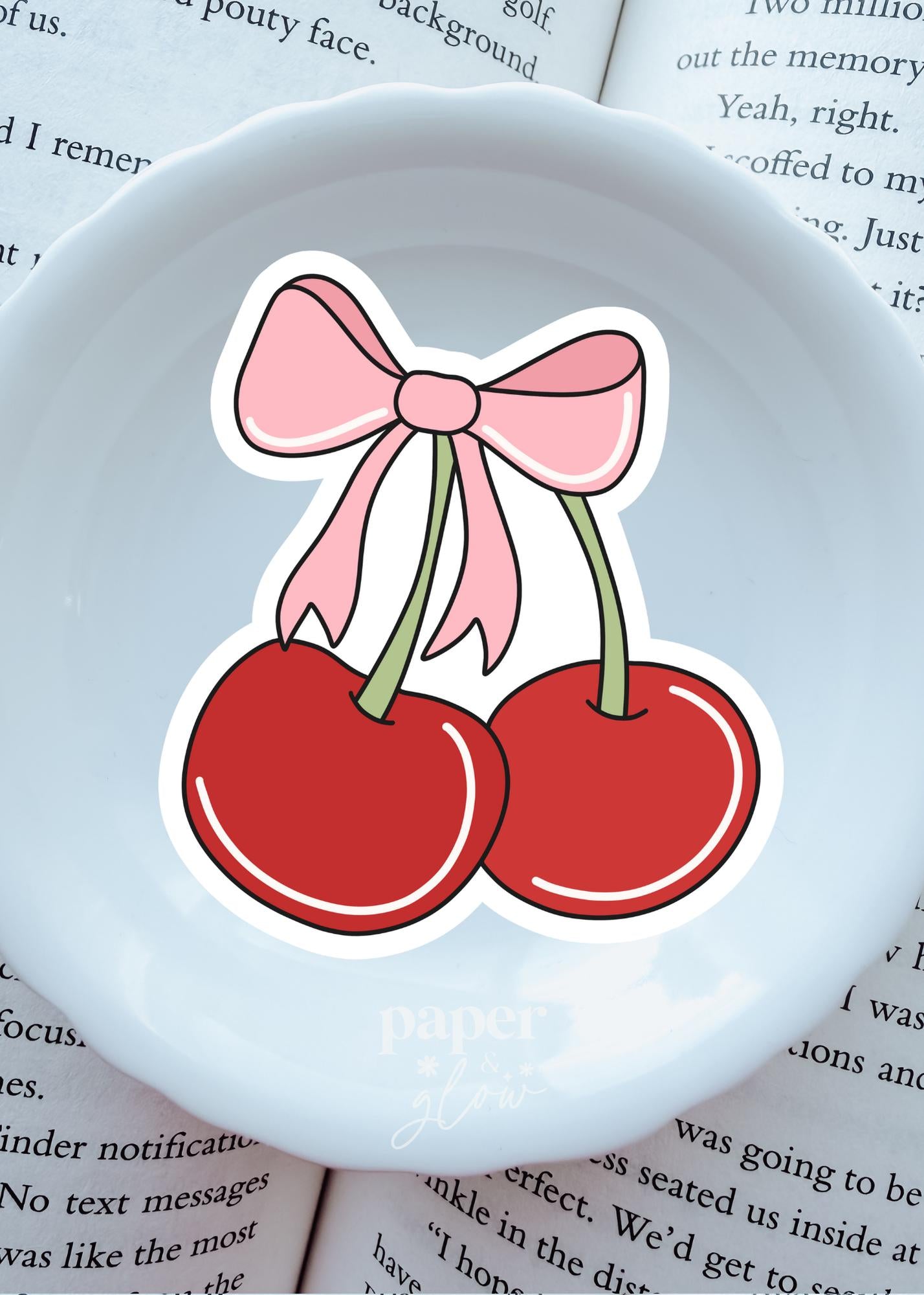 Cherries and Bow Vinyl Sticker | Paper & Glow