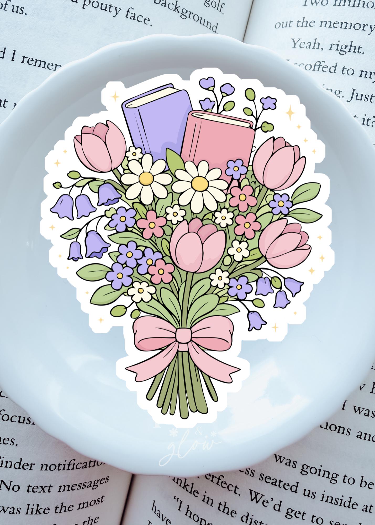 Spring Book Bouquet Vinyl Sticker | Paper and Glow