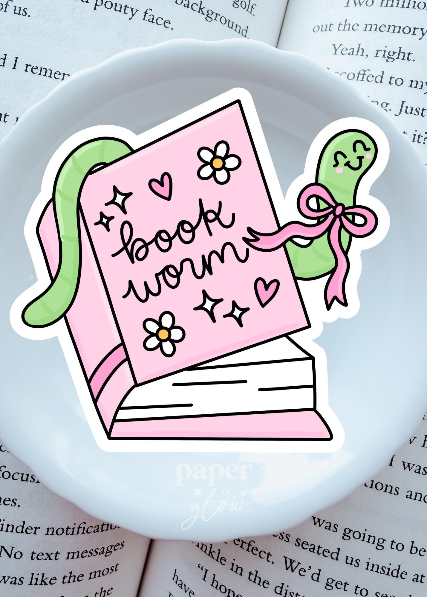 Book Worm Vinyl Sticker | Paper and Glow