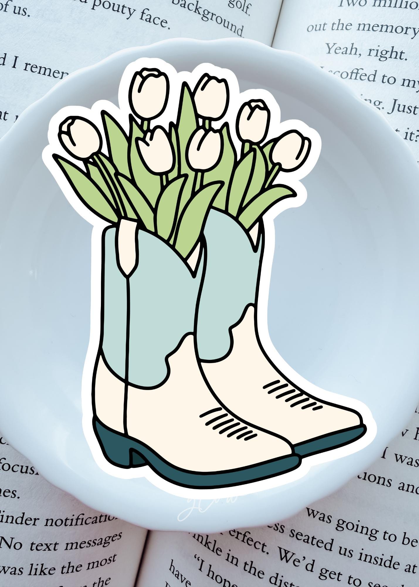 Cowboy Boots & Tulips Vinyl Sticker | Paper and Glow