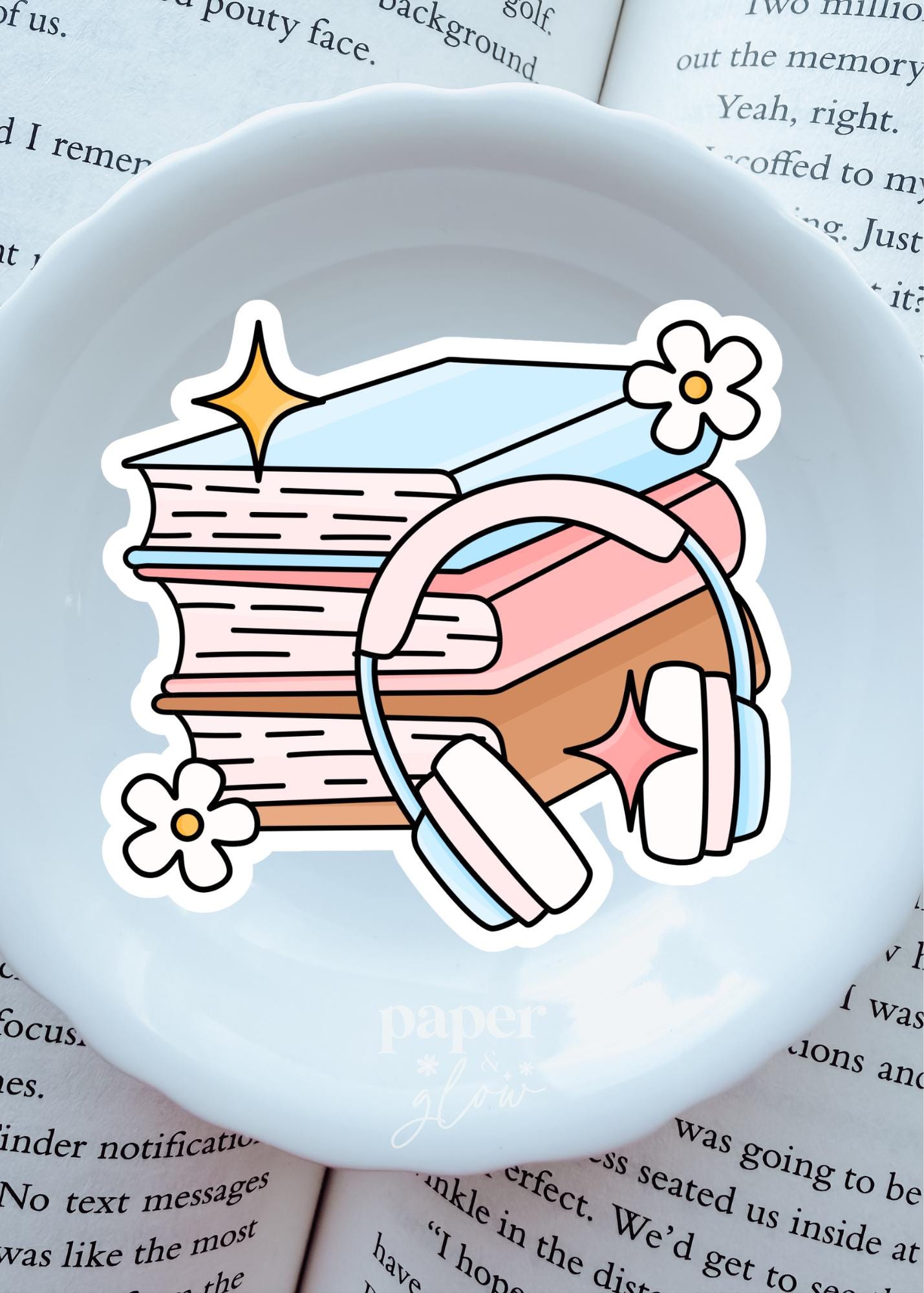 Audiobook and Bookstack Sticker Vinyl Sticker | Paper & Glow