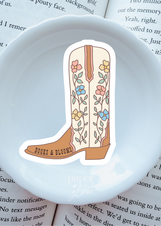 Books & Blooms Boot Matte Vinyl Sticker