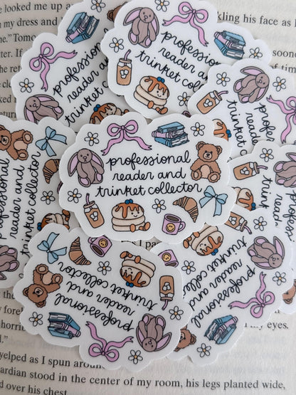 Professional Reader and Trinket Collector Vinyl Sticker | Paper & Glow