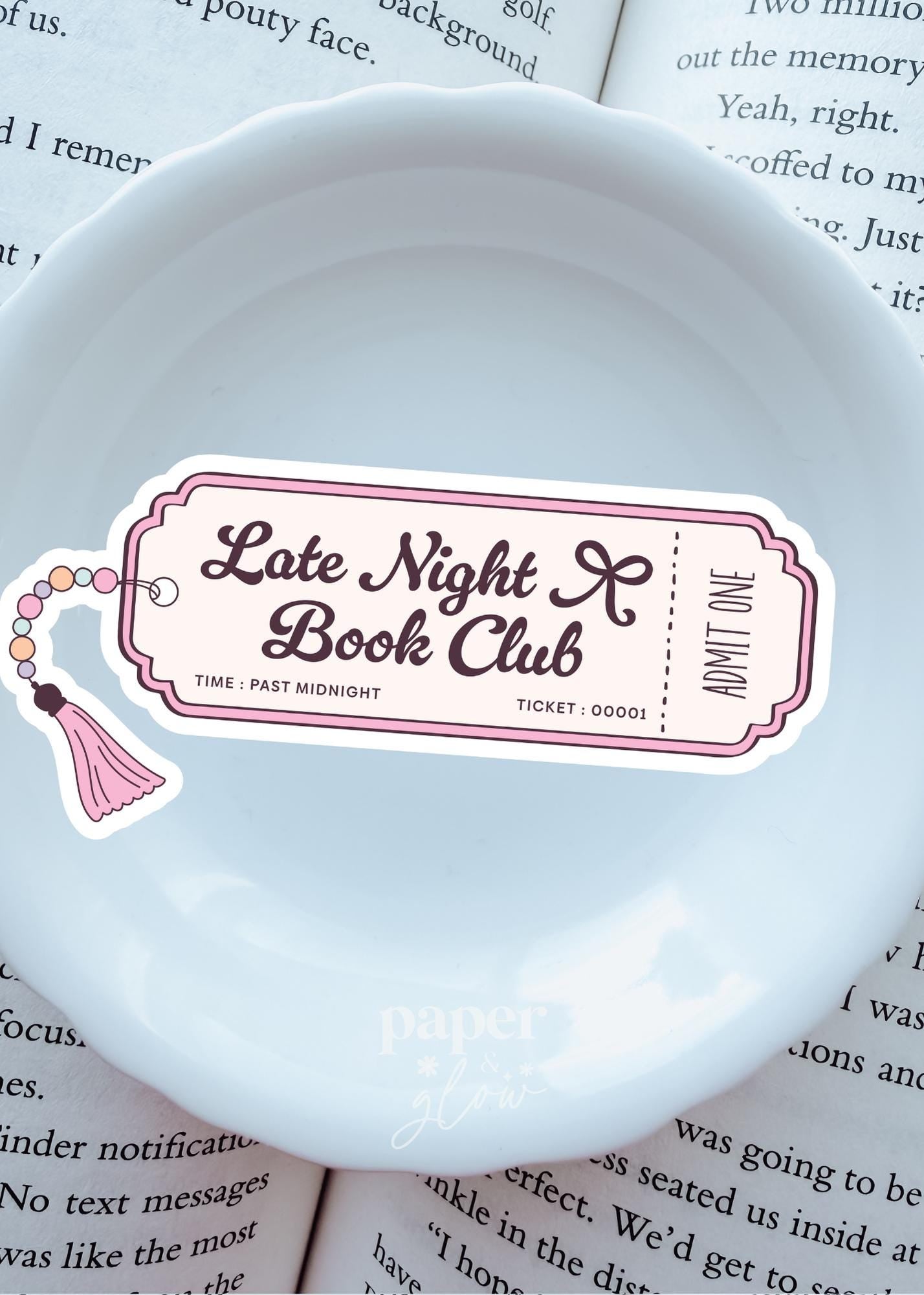 Late Night Book Club Bookmark Vinyl Sticker | Paper and Glow
