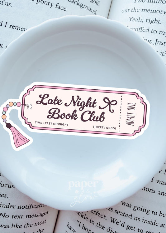 Late Night Book Club Bookmark Vinyl Sticker | Paper and Glow