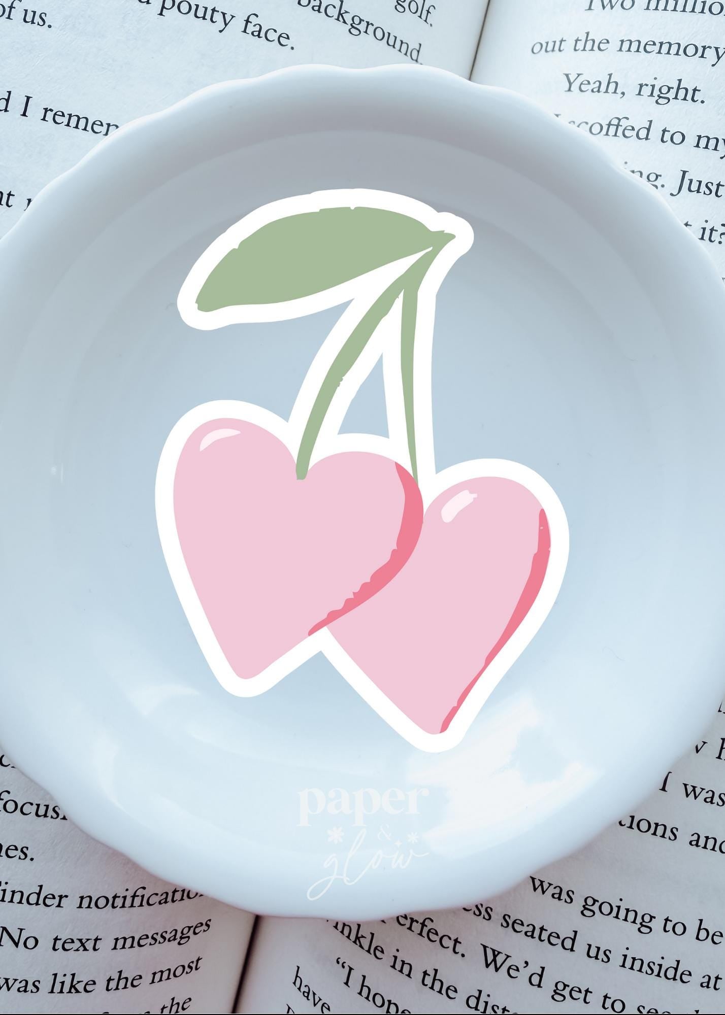 Cherry Hearts Vinyl Sticker | Paper & Glow