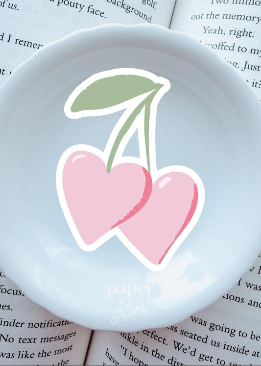 Cherry Hearts Vinyl Sticker | Paper & Glow