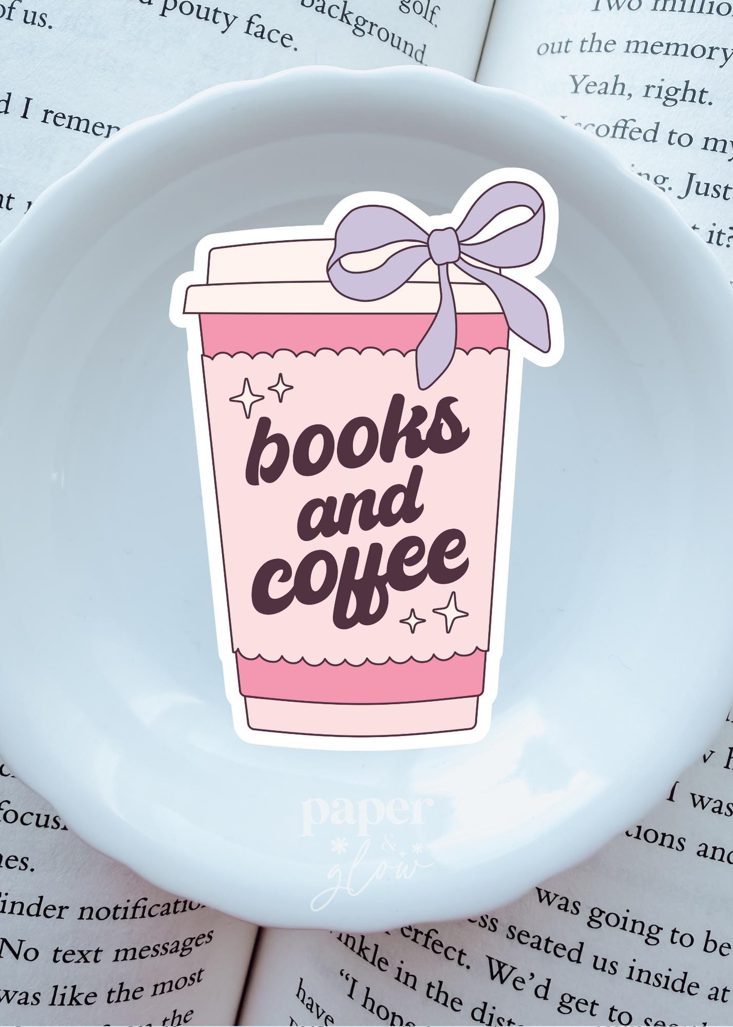 Books and Coffee Vinyl Sticker | Paper & Glow