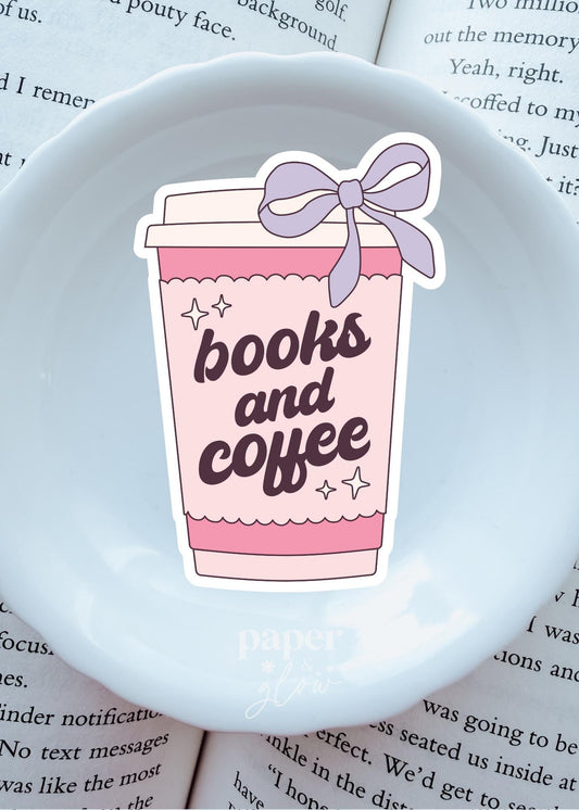 Books and Coffee Vinyl Sticker | Paper & Glow