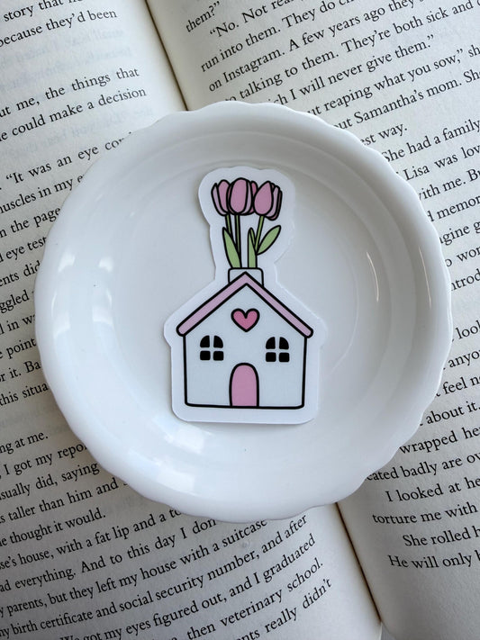 Tulip and House Planter Vinyl Sticker | Paper and Glow