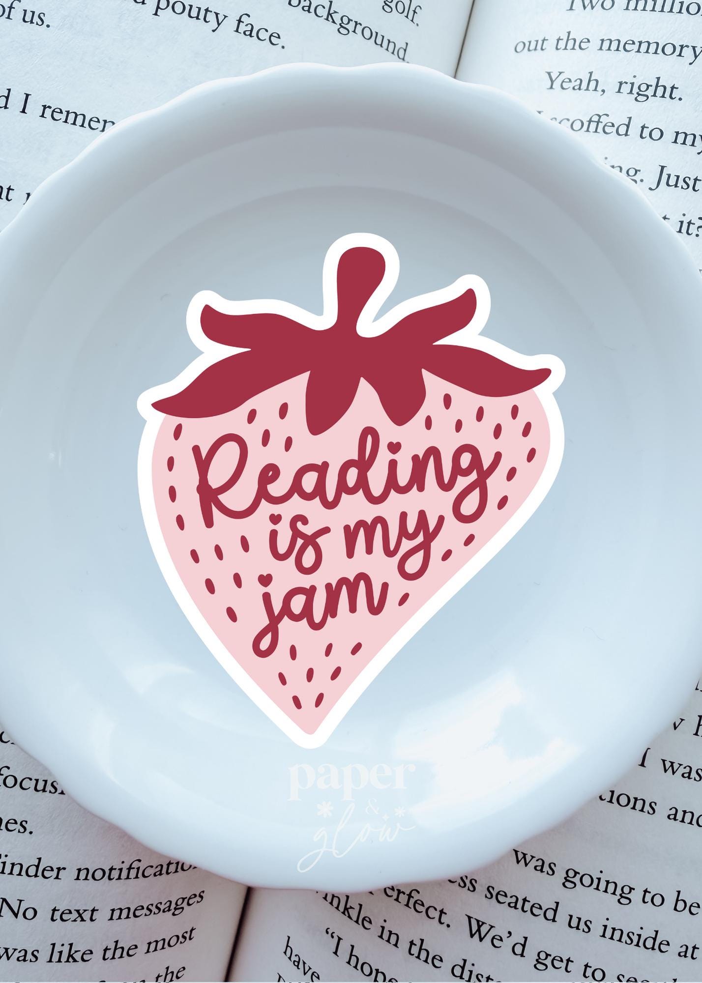 Reading is my Jam Strawberry Vinyl Sticker | Paper & Glow
