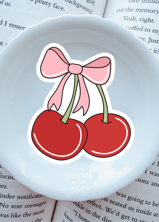 Cherries and Bow Vinyl Sticker | Paper & Glow