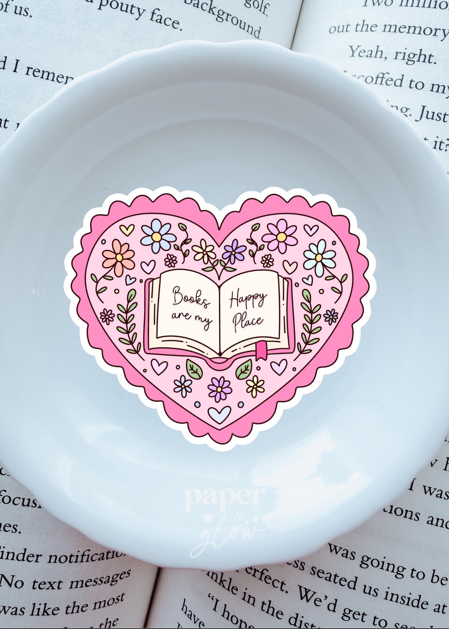 Books are my Happy Place Hearts Vinyl Sticker | Paper and Glow
