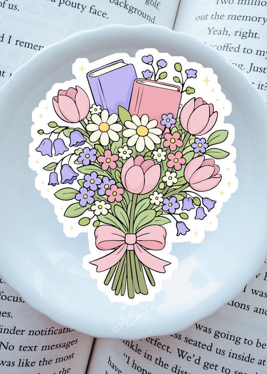 Spring Book Bouquet Vinyl Sticker | Paper and Glow