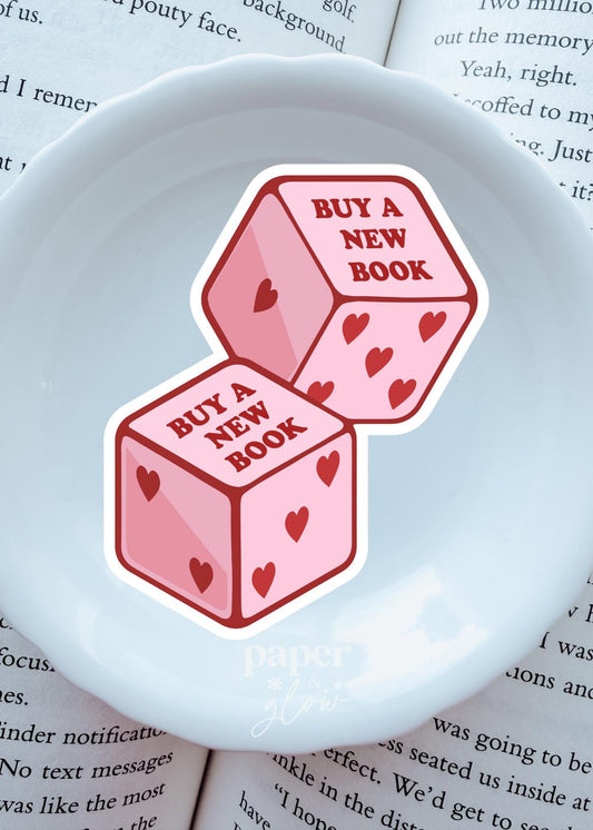 Buy a New Book Dice Sticker Vinyl Sticker | Paper and Glow