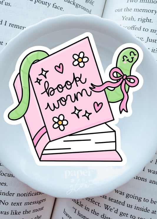 Book Worm Vinyl Sticker | Paper and Glow