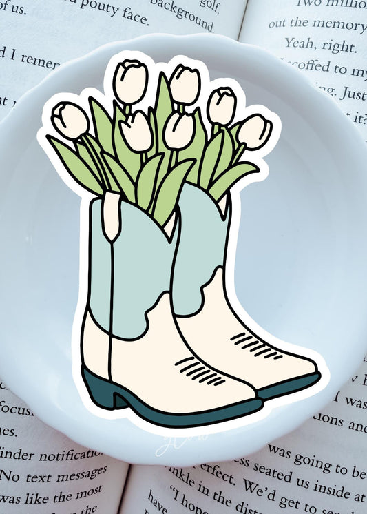 Cowboy Boots & Tulips Vinyl Sticker | Paper and Glow