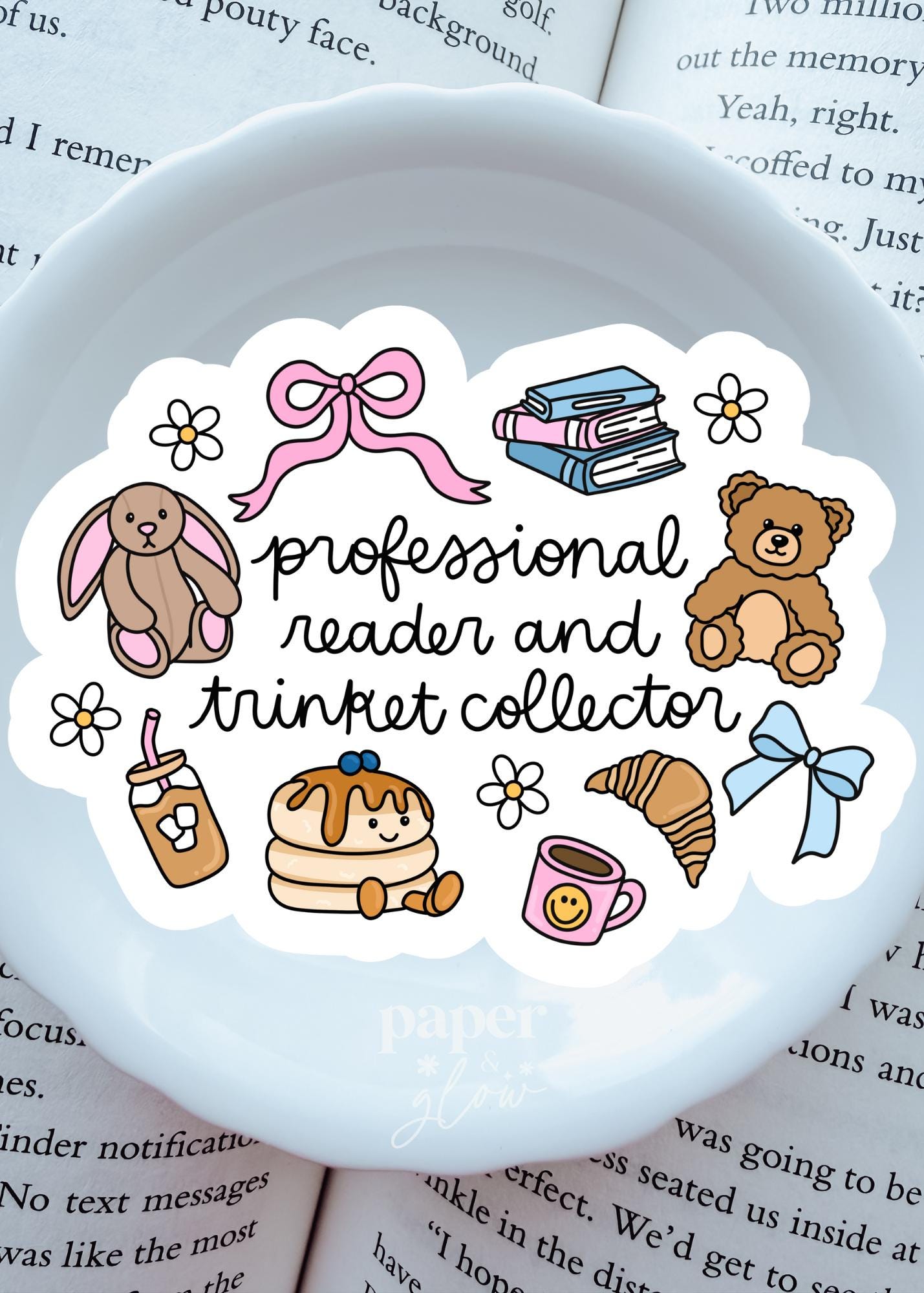 Professional Reader and Trinket Collector Vinyl Sticker | Paper & Glow