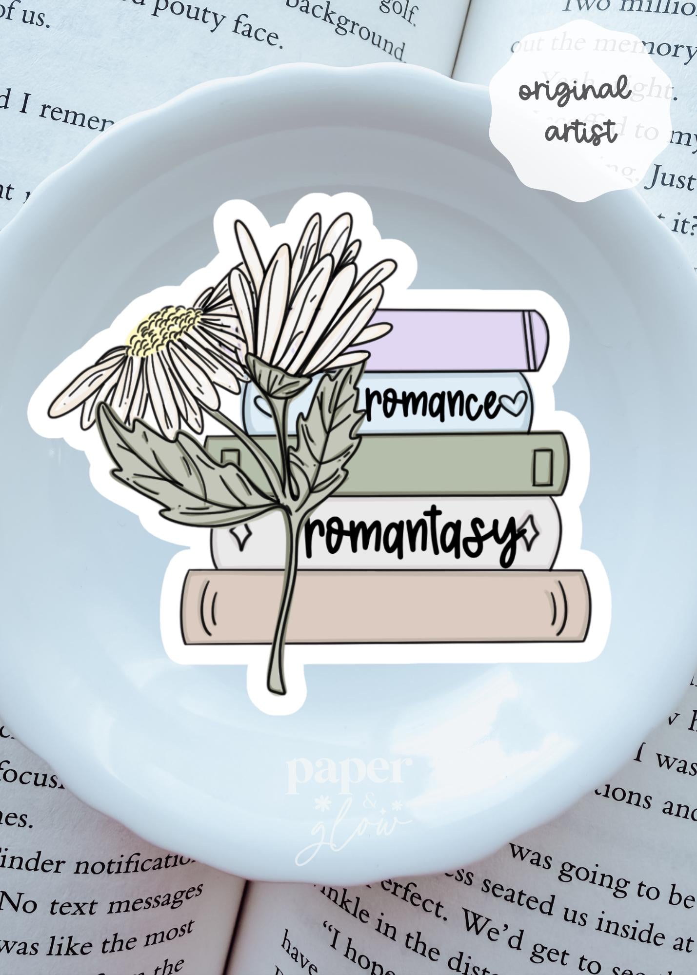 Daisy Bookstack Vinyl Sticker | Springtime in Chapters Collection | Paper and Glow