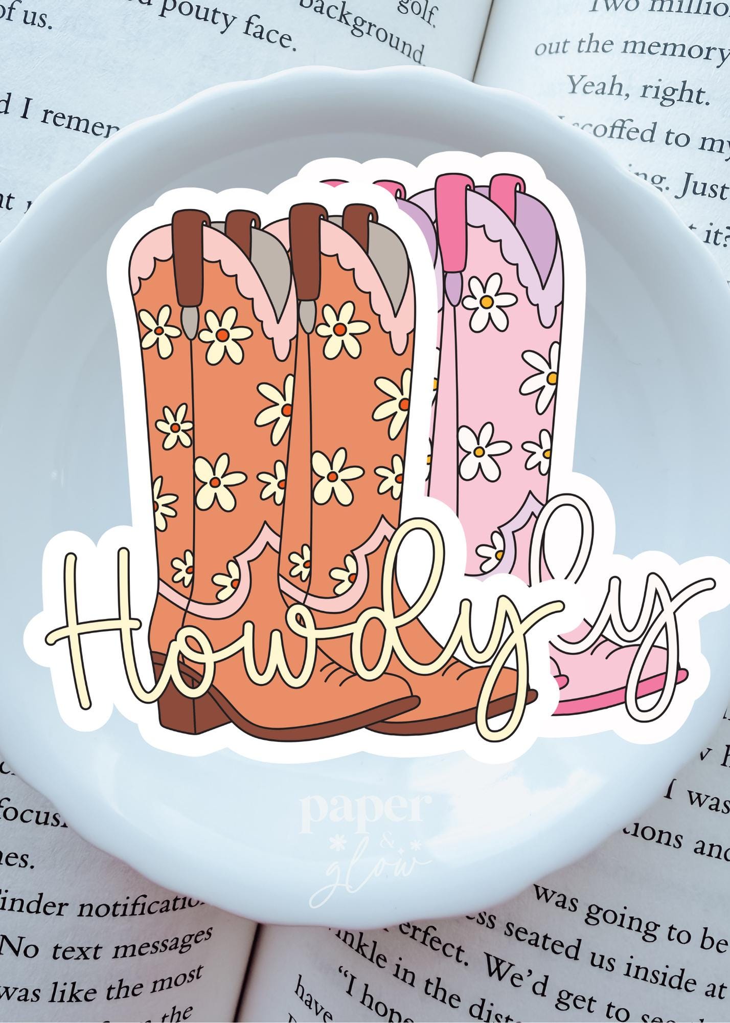 Cowgirl Boot/Howdy Vinyl Sticker | Sold Individually | Paper & Glow