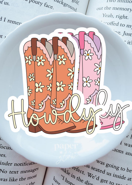 Cowgirl Boot/Howdy Vinyl Sticker | Sold Individually | Paper & Glow