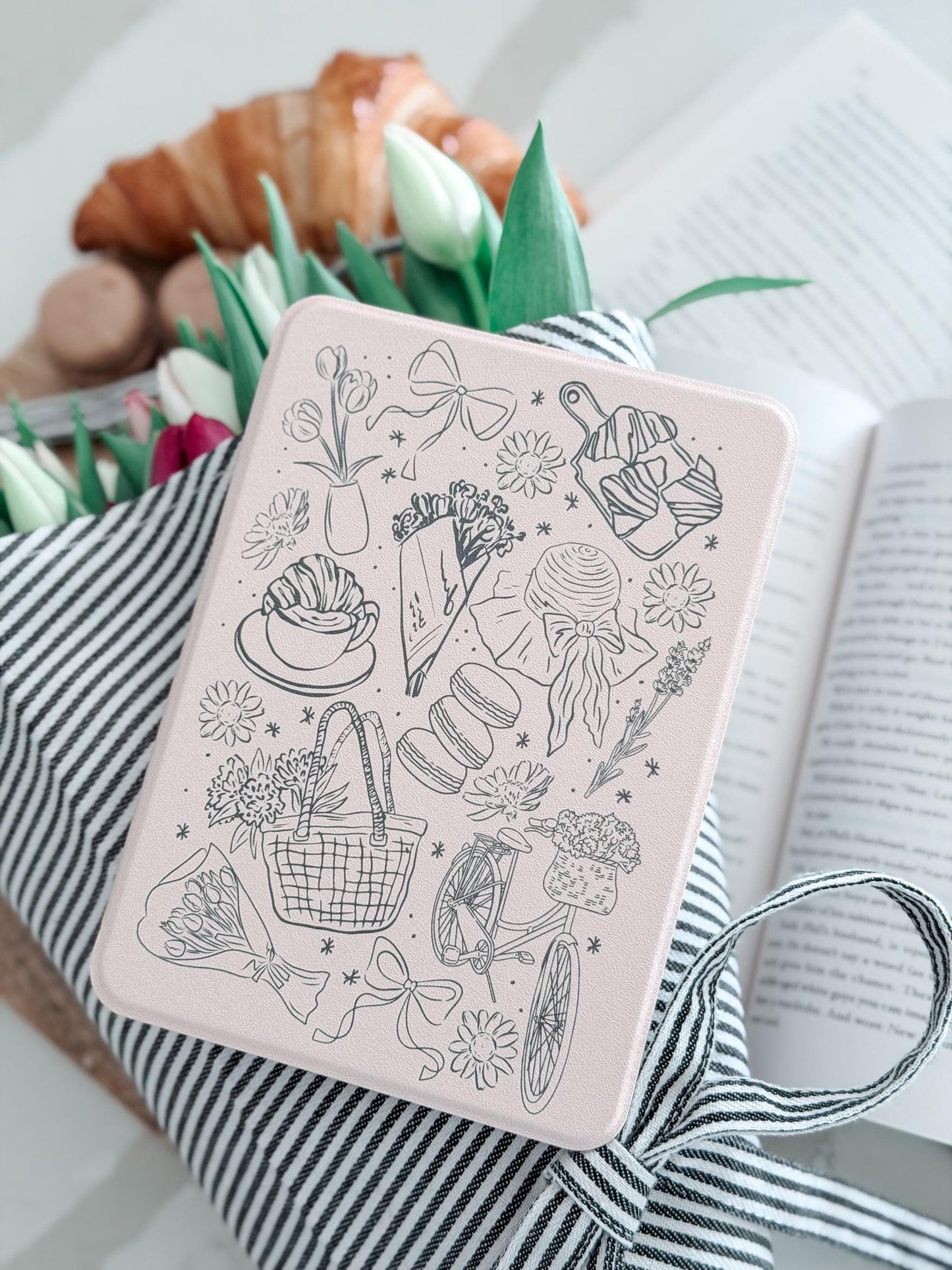 Blush Spring Doodles Kindle Case | Springtime in Chapters Collection: Paper & Glow x THHC Collab | Detachable Case | Clear-back Case