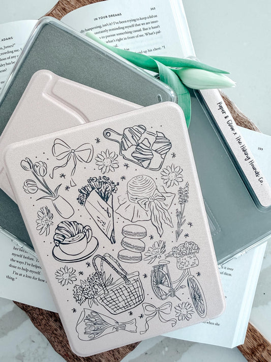 Blush Spring Doodles Kindle Case | Springtime in Chapters Collection: Paper & Glow x THHC Collab | Detachable Case | Clear-back Case