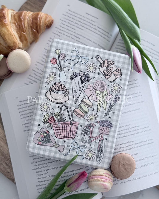 Gingham and Spring Doodles Kindle Case | Springtime in Chapters Collection: Paper & Glow x THHC Collab | Detachable Case | Clear-back Case