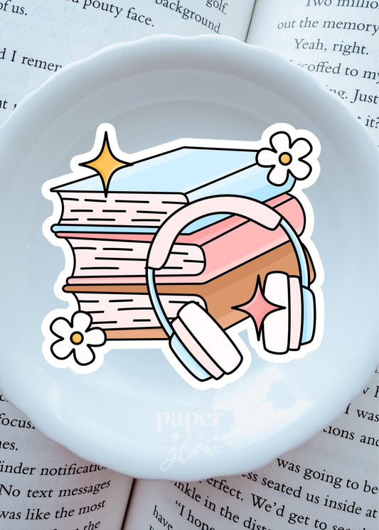 Audiobook and Bookstack Sticker Vinyl Sticker | Paper & Glow