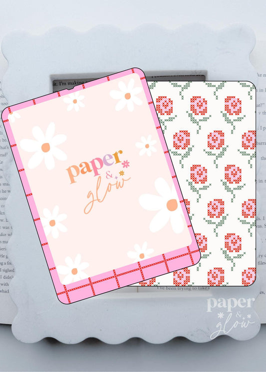E-Reader Skin | Spring Cross Stitch: Pink and Red Grid and Floral | Paper & Glow